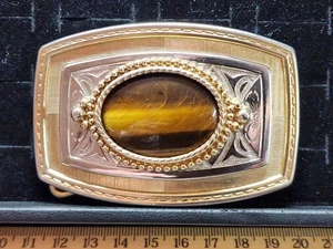 Vintage Tiger Eye Stone Agate Belt Buckle Exceptional Size Color  - Picture 1 of 2