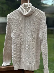 Maglione Pria avorio maglia con cavi girocollo 100% cotone taglia large - Foto 1 di 7