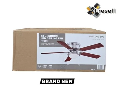 Hampton Bay Hugger 52 in. LED Indoor Brushed Nickel Ceiling Fan with Light Kit - Image 1 of 4