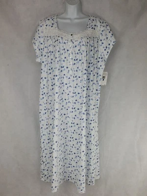 NOVA Camisola Eileen West Feminina 100% Algodão Pima Tamanho XL Floral Branca Azul - Imagem 1 de 4