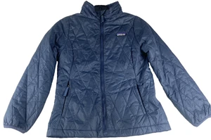 Patagonia Jacket kids Medium 10 Nano Puff Diamond Quilted Winter Ski Navy READ - Picture 1 of 12