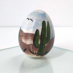 Vintage Southwest Hand-painted Ceramic Egg Saguaro Cactus Mexico Souvenir 2.5" - Picture 1 of 6