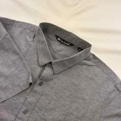 Travis Mathew Men Grey Burgundy Tiny Lines Short Sleeve Button Down Shirt L NWoT - Image 1 of 4