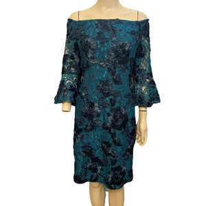 Adrianna Papell Soutache Cocktail Dress Sz 16 Off The Shoulder Lace Bell Sleeve - Picture 1 of 7
