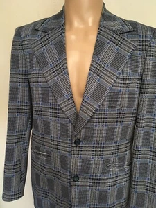 Vintage 70s UNBRANDED PLAID BLAZER Gray Black BLUE PLAID Size 39 REGULAR - Picture 1 of 12
