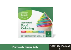 Amazon Fresh Assorted Food Coloring 1.2 Fl Oz (Pack of 4) Happy Belly - NEW - Picture 1 of 3