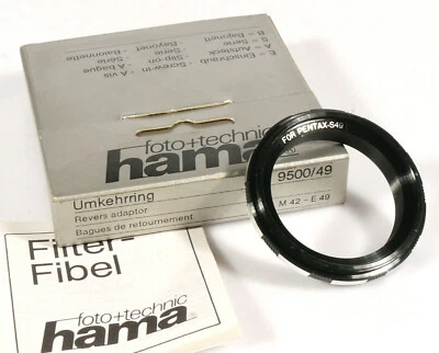 PRL) HAMA ANELLO ADATTATORE 9500/49 REVERS ADAPTER FOR PENTAX S49 BAGUE M42 /E49 Foto 1 de 4
