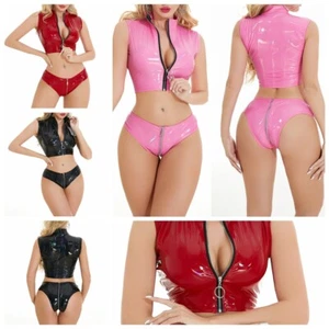 Woman Vest And Panties Mock Neck Crop Top With Briefs Low Waist Underwear Sexy - Picture 1 of 33