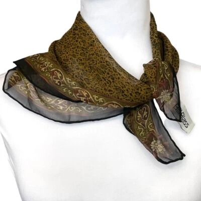 Bufanda Cuadrada Floral Leopardo Seda Vintage Bill Blass 30x30 Marrón Dorado Transparente Foto 1 de 4