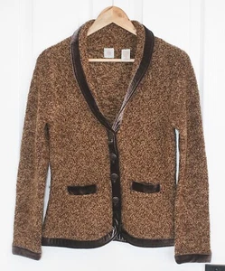 ANTHROPOLOGIE HWR MONOGRAM TOURING BROWN BOUCLE KNIT SWEATER BLAZER JACKET SZ M - Picture 1 of 6