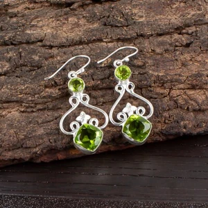 Peridot Gemstone 925 Sterling Silver Jewelry Earring 1.80" For Mother's Day Gift - Picture 1 of 6