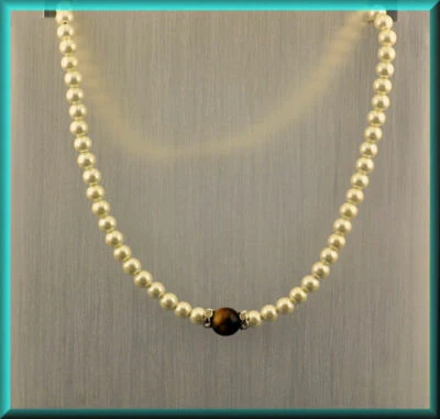 Collier Perlen Tigerauge Kette Magnetverschluss 45,0 cm - Bild 1 von 4