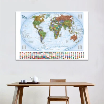 Mapa del mundo con banderas mapa pared póster fondo impresiones decoración 5x3 pies 7x5 pies Foto 1 de 4