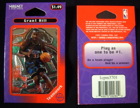 1997 Crown Pro NBA Grant Hill Detroit Pistons Magnet 1cpm3701 NIP Cover