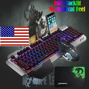Gaming Keyboard Mouse and Wrist rest Set RGB Illuminated USB for PC Laptop PS4 - Picture 1 of 15