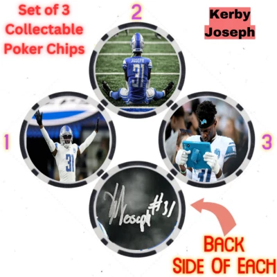 Kerby Joseph - Detroit Lions - Set Of 3 NFL Poker Chips - *SIGNED* - Image 1 of 2