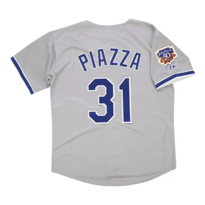 Mike Piazza 1997 Los Angeles Dodgers Road Jersey w/ Jackie 50th Patch (S-3XL) - Image 1 of 4