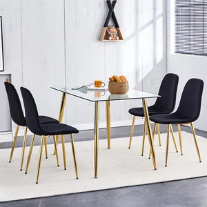 Metal Leg Backrest Breathable Velvet Soft Upholstered Kitchen Dining Chair Set - Picture 1 of 23