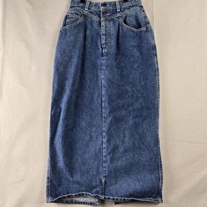 VTG Y2K Levis Skirt Size 7 Blue Denim Midi Straight Pencil Buttons High Rise  - Picture 1 of 11