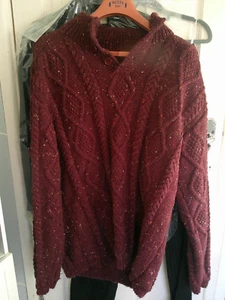 Handgestrickter Aran Pullover Pflaume Fleck Gr. L - Bild 1 von 10