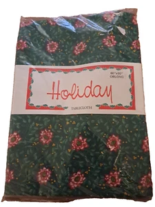 NEW Vintage Christmas Tablecloth Holly Floral Oblong NOS Festive Retro 60x90 - Picture 1 of 3