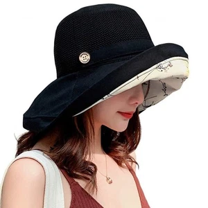 Summer Mesh Sun Hats for Women UV Protection Wide Brim Packable One Size Black - Picture 1 of 8
