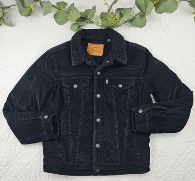 Chaqueta Levi's Pana Negra Sherpa BIG E Botón a Presión Talla S Foto 1 de 4