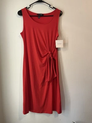 Ellen Tracy Red Size Med Knee Length Short Sleeve Dress NWT Faux Wrap Light - Image 1 of 4