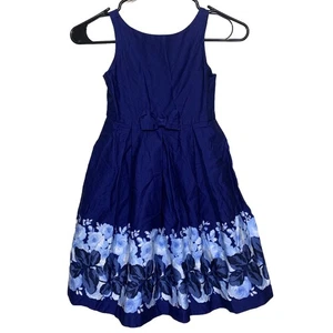Janie and Jack Girls Dress Size 6 Blue Floral Sleeveless Party Dress Bow Cotton - Picture 1 of 8