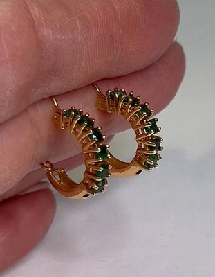14k Yellow Gold Emerald 16mm Huggie Hoop Earrings - Image 1 of 4