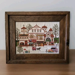 Casa de campo punto de cruz Charles Wysocki tiendas de la ciudad granja marco de madera campo - Imagen 1 de 9