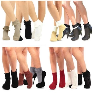 TeeHee Women's Fashion Cotton Ankle Socks 3 Pair Boot Pointelle Slouch Nude - Picture 1 of 7