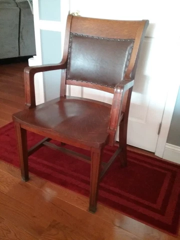 ANTIQUE B.L. MARBLE CHAIR COMPANY BEDFORD OHIO LEATHER BACK CHAIR EARLY 1900's Cover