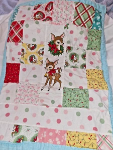 Christmas Little Reindeer patchwork Baby Wall Quilt Top 21 x29"Cutter - Picture 1 of 10