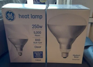 GE Heat Lamp 250W 5,000 Hrs R40 Clear Med Base Pack of 2 - Picture 1 of 4