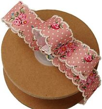 Vintage Floral Shabby Chic Ribbon - 1" x 10 Yards, Rose Pink, Scalloped Edges