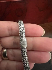 John Hardy Sterling Silver 925 Pave Diamond Wheat Chain Bracelet, Size 7”, 425 - Picture 1 of 3