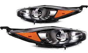 Headlights Assembly Kit For 2014-2018 Ford Fiesta Black Housing Headlamps Pair - Picture 1 of 9
