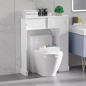 Over The Toilet Cabinet w/2 Sliding Doors,Bathroom Storage Organizer w/4 Cubbies - Picture 1 of 7