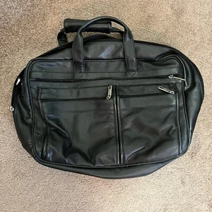 Monarch Luggage Company Soft Sided Leather expandable Briefcase Black - Picture 1 of 9