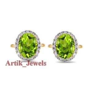 Natural Peridot Gemstone With 14K Gold Plated Silver Cufflink #1176 - Picture 1 of 10