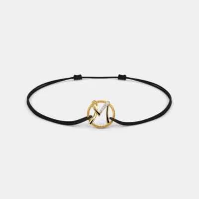 "Handmade 14K Gold Charm Bracelet – 'M' on Sleek Cord" - Image 1 of 4