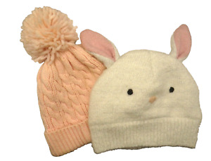 2 Girls Hat Bundle 6-12 Months 1 Pink Cable 1 white Bunny M&S Next
