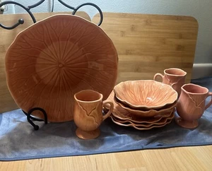 Metlox 9pc Set Potteries California Plates Bowls Serving Dish Mugs Pink Lotus - Picture 1 of 20