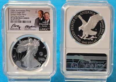2025-S ASE 250th ANNIVERSARY OF THE NAVY PRIVY PF70 FIRST DAY ISSUE MOY/RYDER - Image 1 of 3