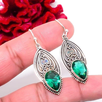 Pendiente de plata de ley 925 hecho a mano con diopsido cromado 1,76" S32, regalo de Navidad Foto 1 de 4