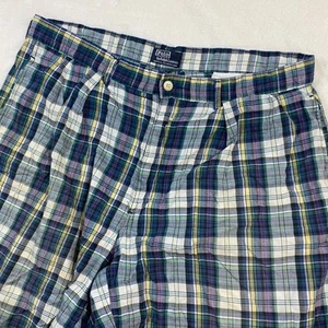 Polo Ralph Lauren Plaid Shorts Pleated Casual Made in USA Mens Size 38 - Picture 1 of 15