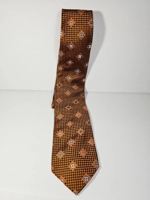 XMI Platinum Orange & Colorful Geometric FloralSilk Necktie Mens 60" X 4" Foto 1 de 4