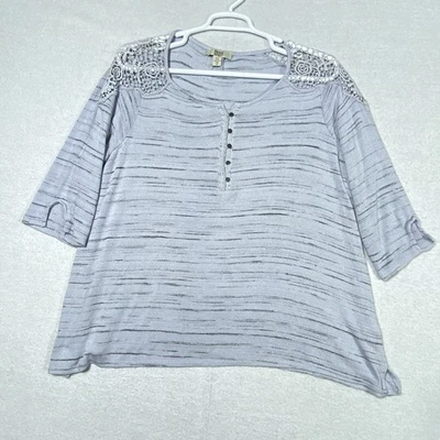 Top tejido vintage America Blues para mujer 2X azul trudy detalles de encaje manga 3/4 Foto 1 de 4