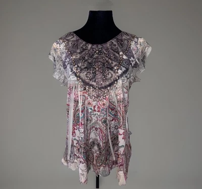 Blusa Top Caprichosa Hada L Boho Y2K Bordada Tachonada Rosa Multi Volantes Foto 1 de 4